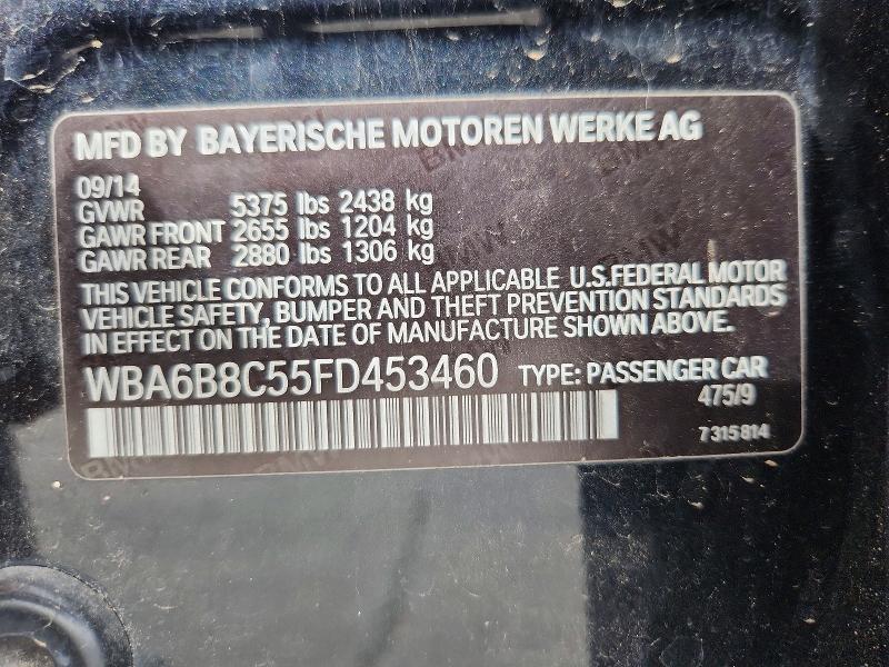 50620486 :رقم المزاد ، WBA6B8C55FD453460 vin ، 2015 Bmw 640 مزاد بيع
