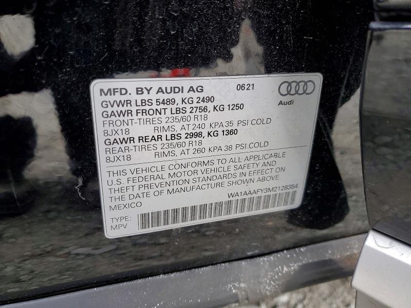 2021 Audi Q5 მანქანა იყიდება აუქციონზე, vin: WA1AAAFY3M2128354, აუქციონის ნომერი: 51288386