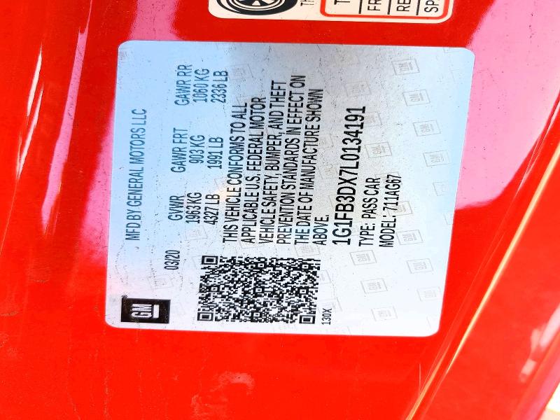 Aukcja sprzedaży 2020 Chevrolet Camaro, vin: 1G1FB3DX7L0134191, numer aukcji: 50784866