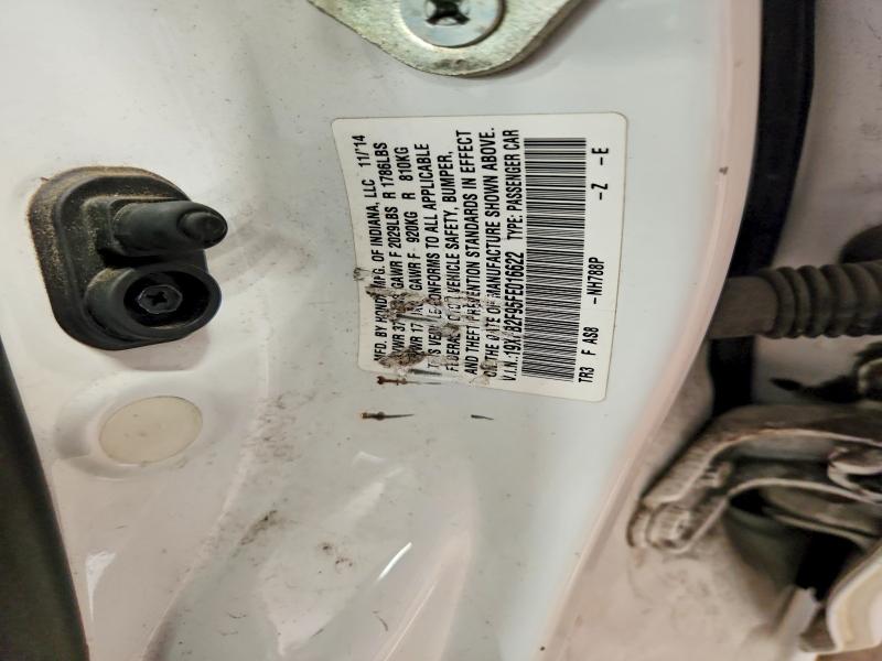2015 Honda Civic მანქანა იყიდება აუქციონზე, vin: 19XFB2F95FE016622, აუქციონის ნომერი: 51077926