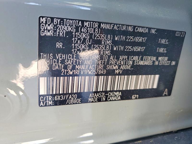 50058026 :رقم المزاد ، 2T3W1RFV1PW257849 vin ، 2023 Toyota Rav4 مزاد بيع