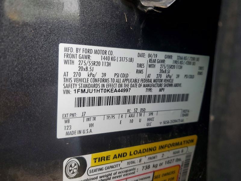 2019 Ford Expedition მანქანა იყიდება აუქციონზე, vin: 1FMJU1HT0KEA44997, აუქციონის ნომერი: 50331426