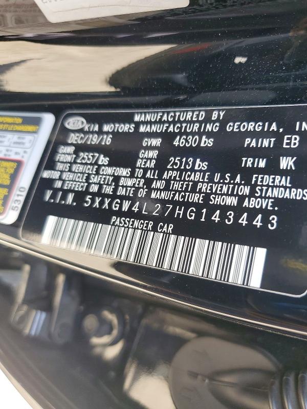 2017 Kia Optima მანქანა იყიდება აუქციონზე, vin: 5XXGW4L27HG143443, აუქციონის ნომერი: 48995136