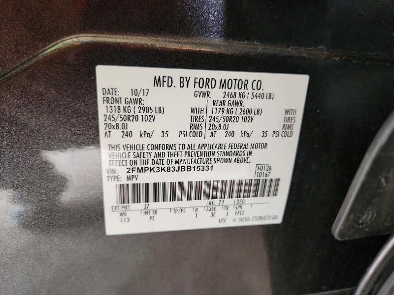 Aukcja sprzedaży 2018 Ford Edge, vin: 2FMPK3K83JBB15331, numer aukcji: 47640366