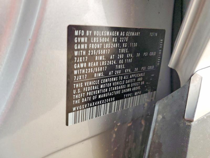 Aukcja sprzedaży 2017 Volkswagen Tiguan, vin: WVGSV7AX4HK020696, numer aukcji: 49641096