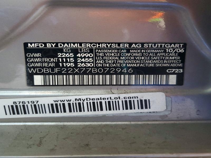 Auction sale of the 2007 Mercedes-benz E, vin: WDBUF22X77B072946, lot number: 51715646