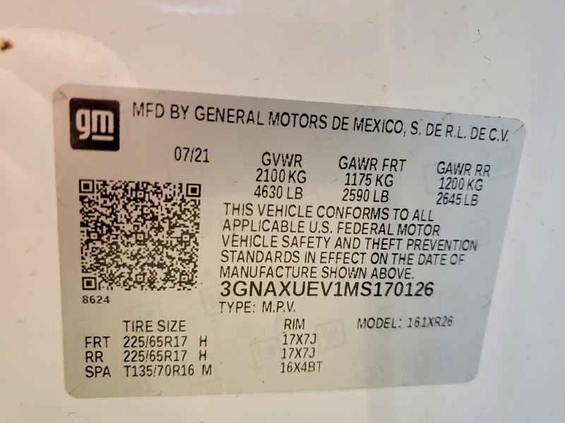 Aukcja sprzedaży 2021 Chevrolet Equinox, vin: 3GNAXUEV1MS170126, numer aukcji: 50168226