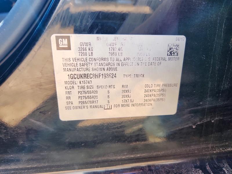 Aukcja sprzedaży 2017 Chevrolet Silverado, vin: 1GCUKREC8HF193624, numer aukcji: 50506996