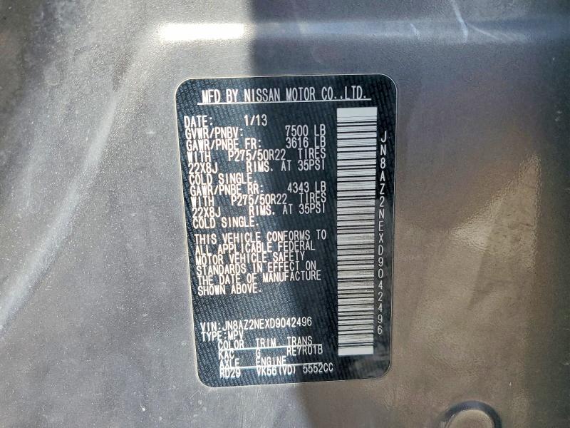 Aukcja sprzedaży 2013 Infiniti Qx56, vin: JN8AZ2NEXD9042496, numer aukcji: 48803156
