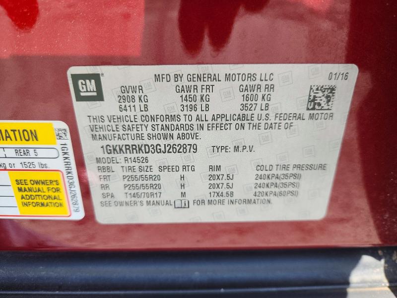 2016 Gmc Acadia მანქანა იყიდება აუქციონზე, vin: 1GKKRRKD3GJ262879, აუქციონის ნომერი: 50127776