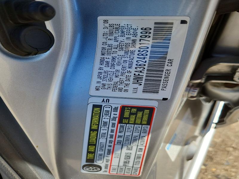 Aukcja sprzedaży 2008 Honda Civic, vin: JHMFA36248S017996, numer aukcji: 49127906