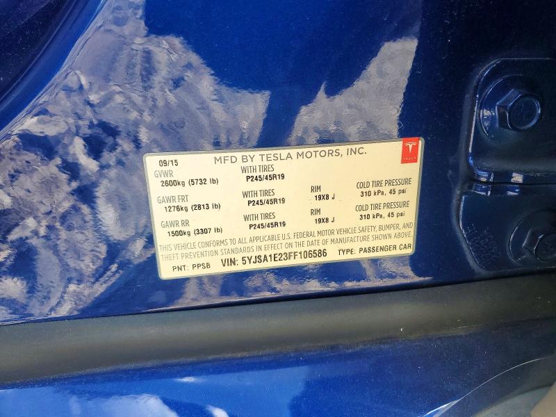 50713446 :رقم المزاد ، 5YJSA1E23FF106586 vin ، 2015 Tesla Model S مزاد بيع