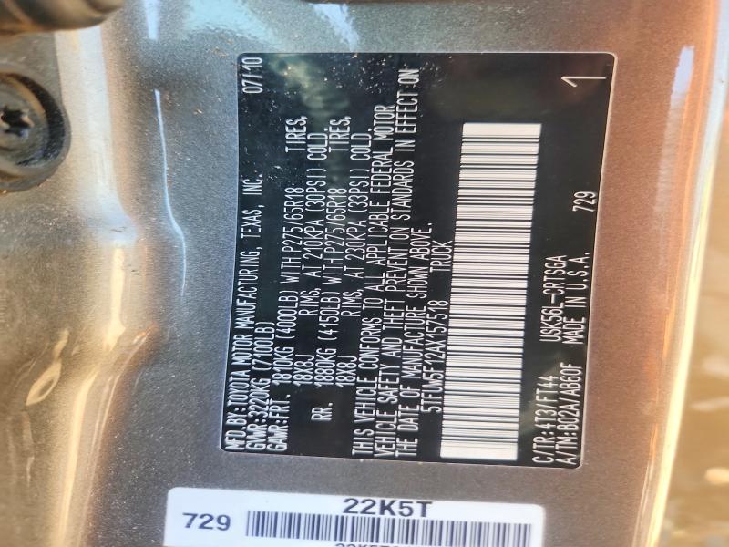 50482006 :رقم المزاد ، 5TFUW5F12AX157518 vin ، 2010 Toyota Tundra مزاد بيع