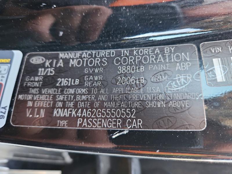 48857726 :رقم المزاد ، KNAFK4A62G5550552 vin ، 2016 Kia Forte مزاد بيع