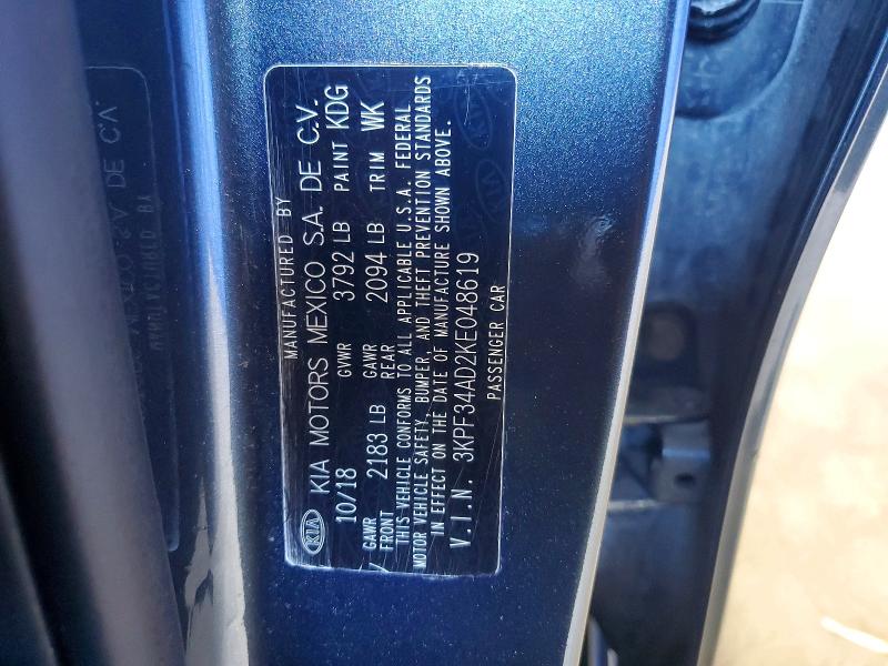 Aukcja sprzedaży 2019 Kia Forte, vin: 3KPF34AD2KE048619, numer aukcji: 51978096