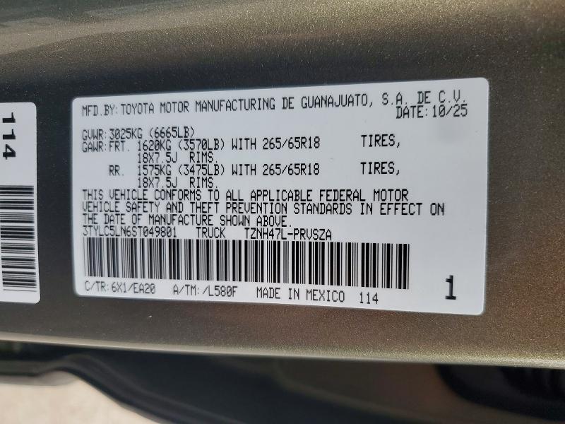 Продаж на аукціоні авто 2025 Toyota Tacoma, vin: 3TYLC5LN6ST049801, номер лоту: 50609046