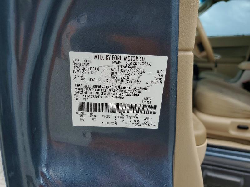 49988736 :رقم المزاد ، 1FMCU0DG0CKA49499 vin ، 2012 Ford Escape مزاد بيع