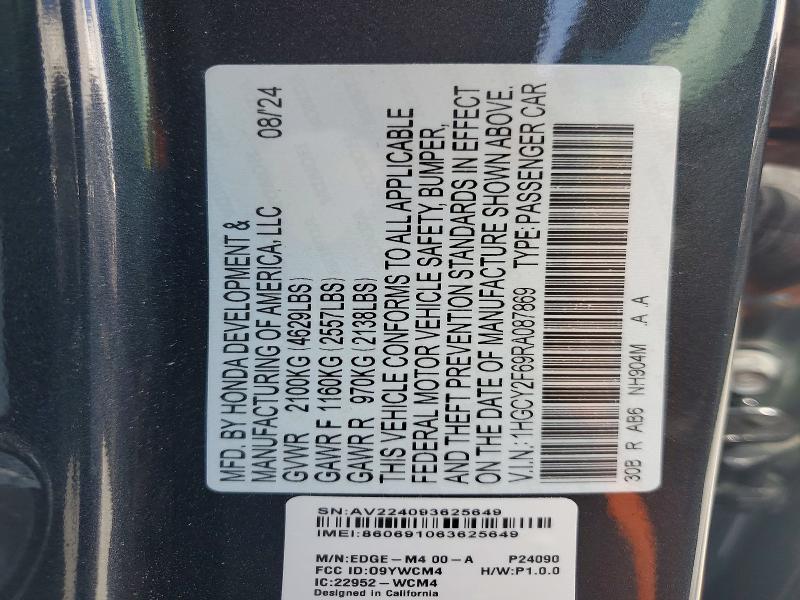 Aukcja sprzedaży 2024 Honda Accord, vin: 1HGCY2F69RA087869, numer aukcji: 48204676