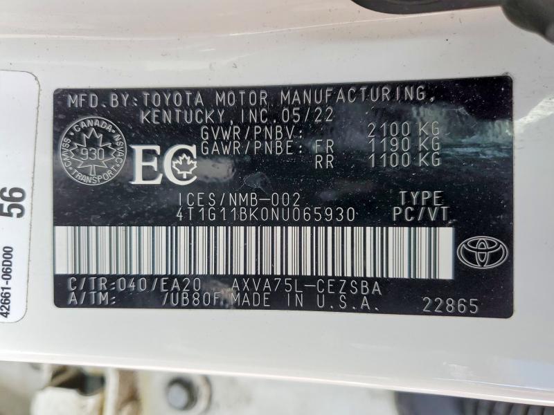 Aukcja sprzedaży 2022 Toyota Camry, vin: 4T1G11BK0NU065930, numer aukcji: 48676346