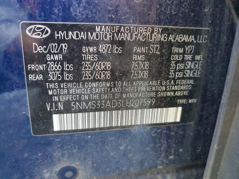 Aukcja sprzedaży 2020 Hyundai Santa Fe, vin: 5NMS33AD3LH207599, numer aukcji: 50770816