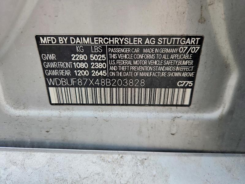 51670146 :رقم المزاد ، WDBUF87X48B203828 vin ، 2008 Mercedes-benz E مزاد بيع