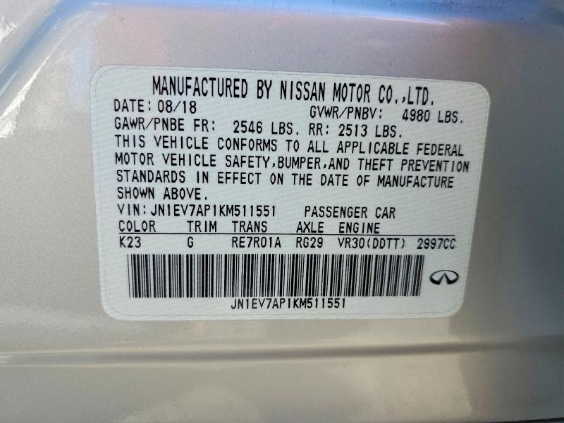 49448426 :رقم المزاد ، JN1EV7AP1KM511551 vin ، 2019 Infiniti Q50 مزاد بيع