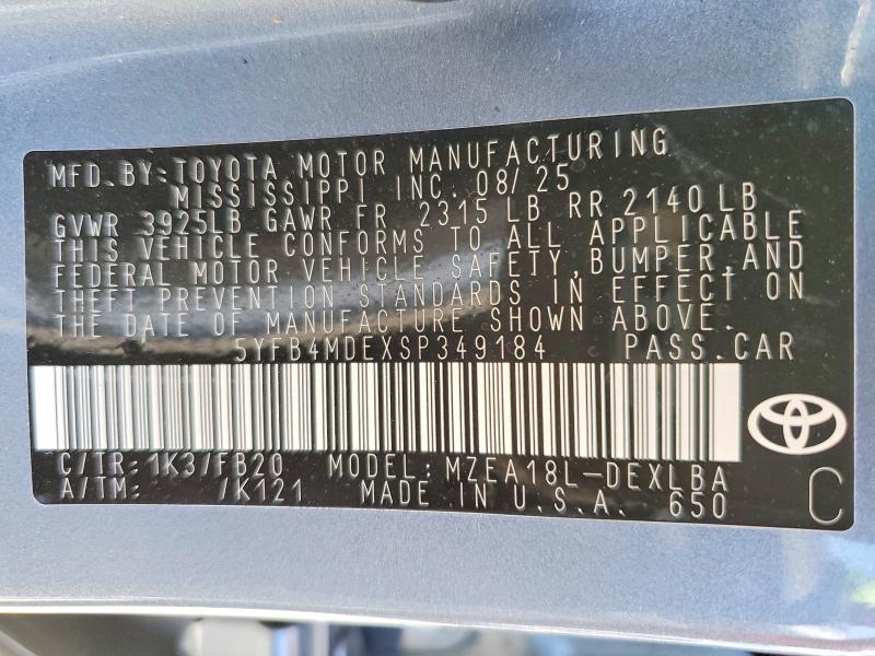 Aukcja sprzedaży 2025 Toyota Corolla, vin: 5YFB4MDEXSP349184, numer aukcji: 50134096