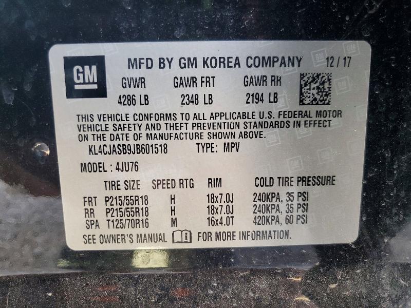 Продажа на аукционе авто 2018 Buick Encore, vin: KL4CJASB9JB601518, номер лота: 49037006