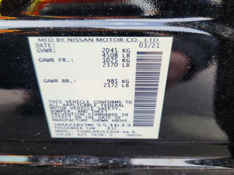 2021 Nissan Leaf მანქანა იყიდება აუქციონზე, vin: 1N4AZ1BV3MC553633, აუქციონის ნომერი: 49046136