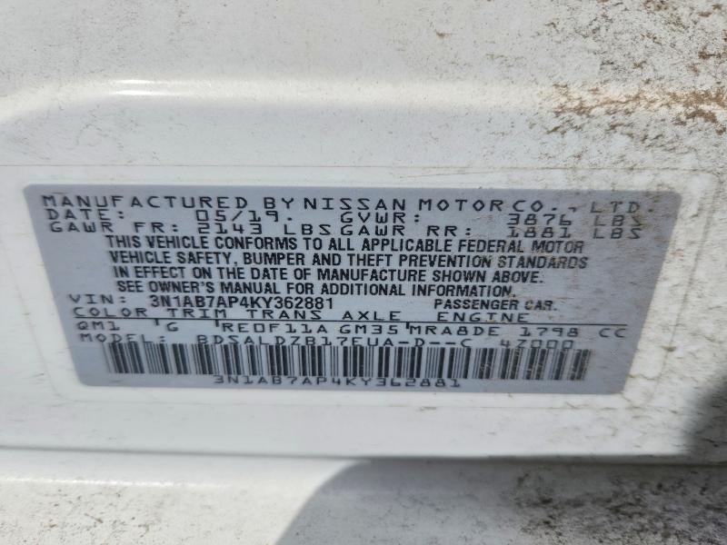 Продажа на аукционе авто 2019 Nissan Sentra, vin: 3N1AB7AP4KY362881, номер лота: 49496496