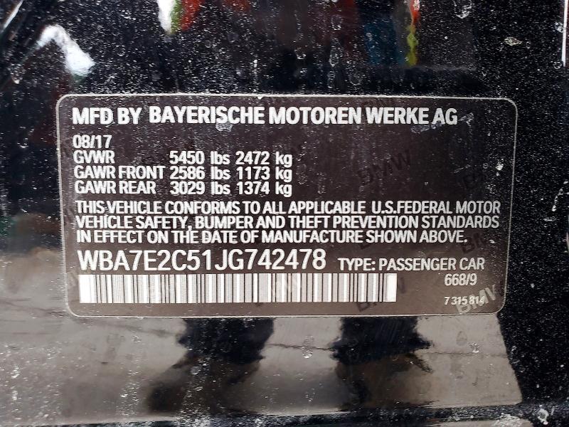 Aukcja sprzedaży 2018 Bmw 740, vin: WBA7E2C51JG742478, numer aukcji: 50157756