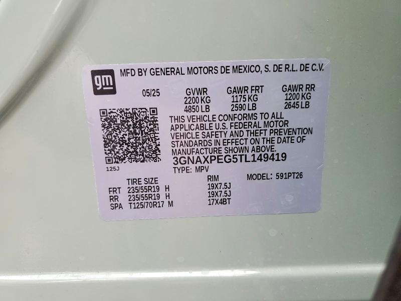 Aukcja sprzedaży 2026 Chevrolet Equinox, vin: 3GNAXPEG5TL149419, numer aukcji: 51482496