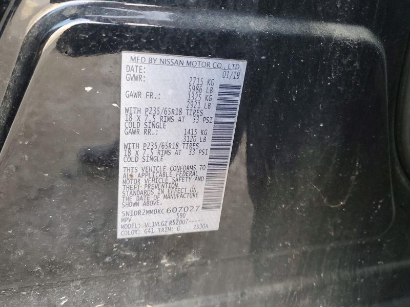 48618406 :رقم المزاد ، 5N1DR2MM0KC607027 vin ، 2019 Nissan Pathfinder مزاد بيع