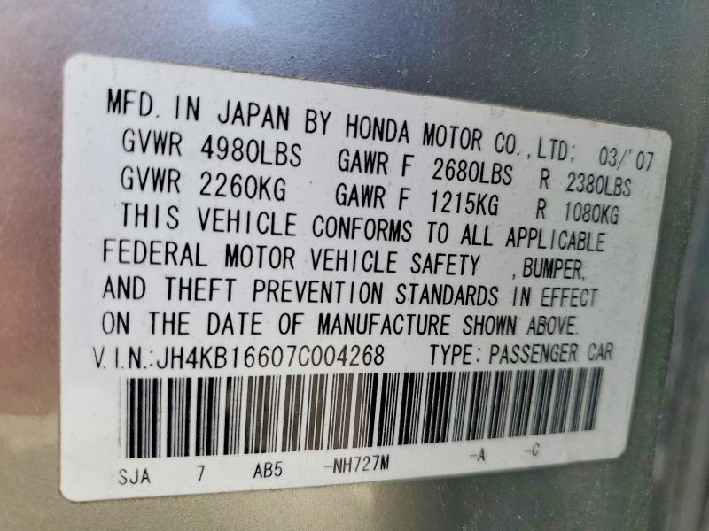 Продажа на аукционе авто 2007 Acura Rl, vin: JH4KB16607C004268, номер лота: 50509296