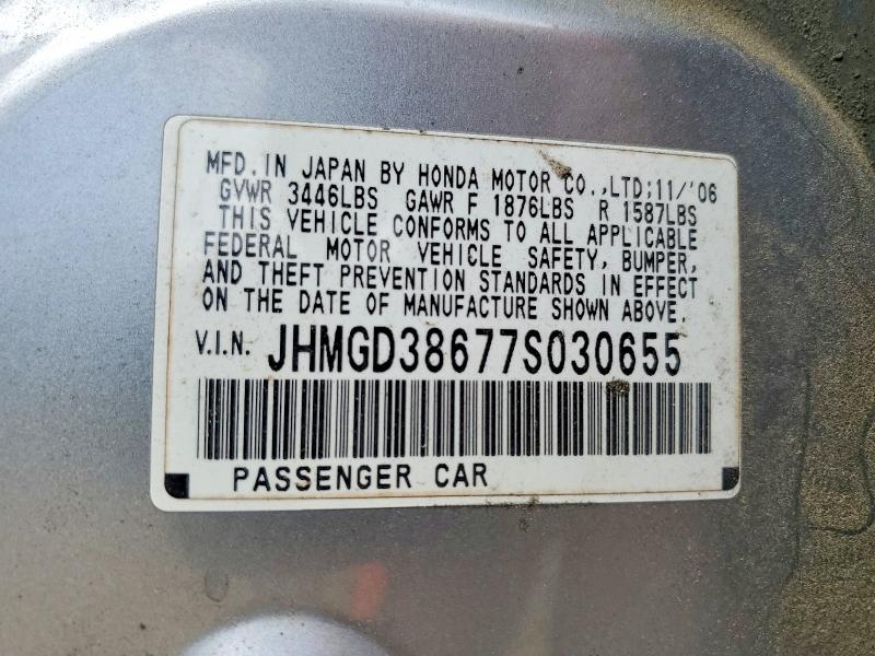 Aukcja sprzedaży 2007 Honda Fit, vin: JHMGD38677S030655, numer aukcji: 51273276