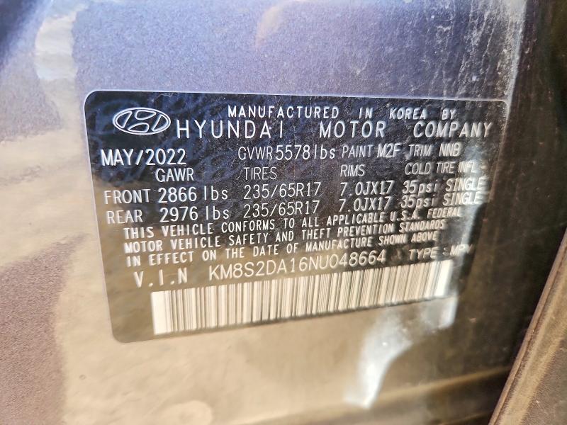 49156356 :رقم المزاد ، KM8S2DA16NU048664 vin ، 2022 Hyundai Santa Fe Hybrid مزاد بيع