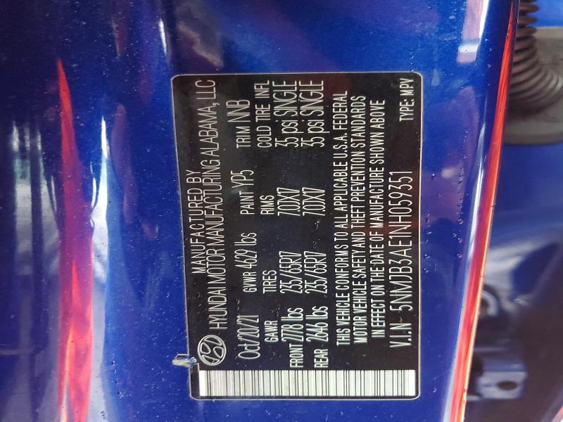 50659496 :رقم المزاد ، 5NMJB3AE1NH059351 vin ، 2022 Hyundai Tucson مزاد بيع