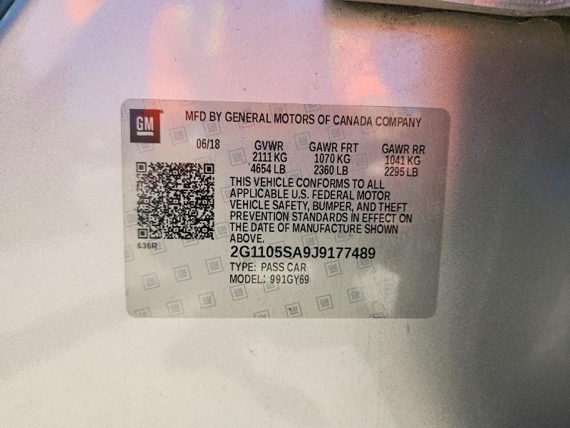 50213616 :رقم المزاد ، 2G1105SA9J9177489 vin ، 2018 Chevrolet Impala مزاد بيع