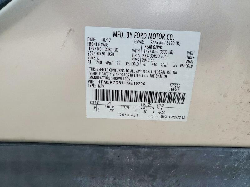 Продаж на аукціоні авто 2017 Ford Explorer, vin: 1FM5K7D81HGE19790, номер лоту: 50990076