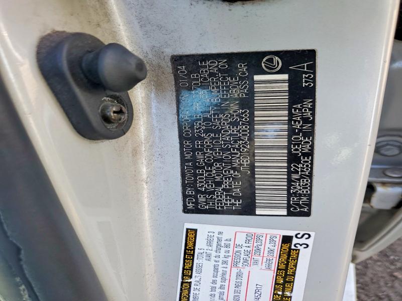 Aukcja sprzedaży 2004 Lexus Is, vin: JTHBD192340087663, numer aukcji: 50669376