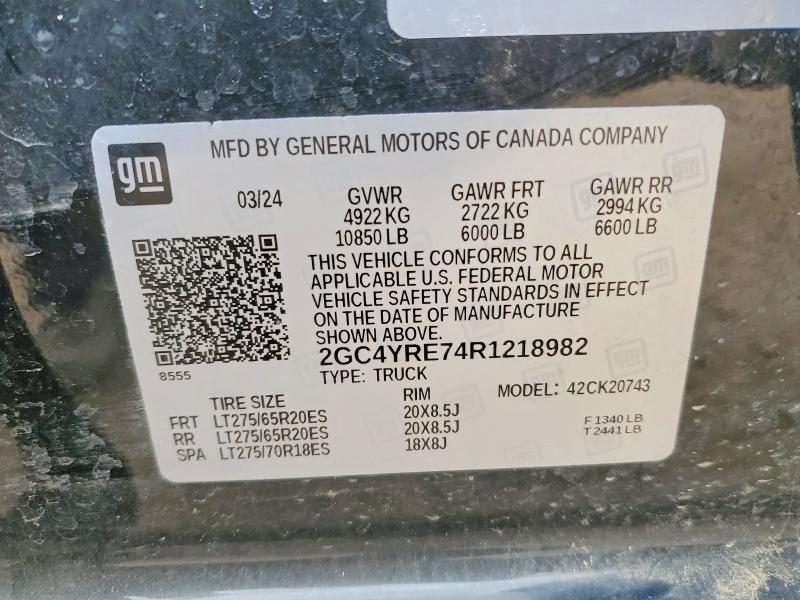 Aukcja sprzedaży 2024 Chevrolet Silverado, vin: 2GC4YRE74R1218982, numer aukcji: 50810396