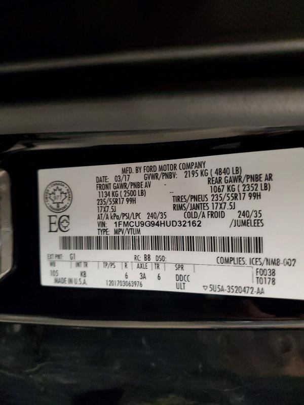 2017 Ford Escape მანქანა იყიდება აუქციონზე, vin: 1FMCU9G94HUD32162, აუქციონის ნომერი: 51078486