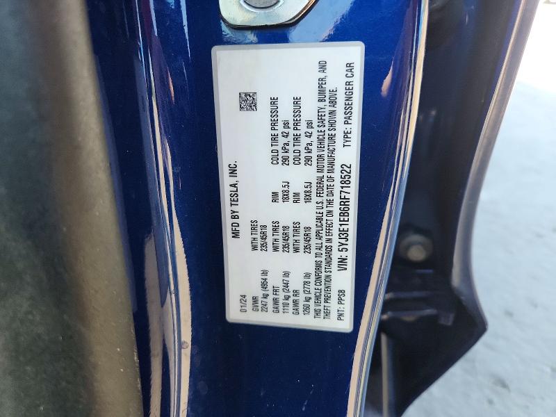 Aukcja sprzedaży 2024 Tesla Model 3, vin: 5YJ3E1EB6RF718522, numer aukcji: 49062396