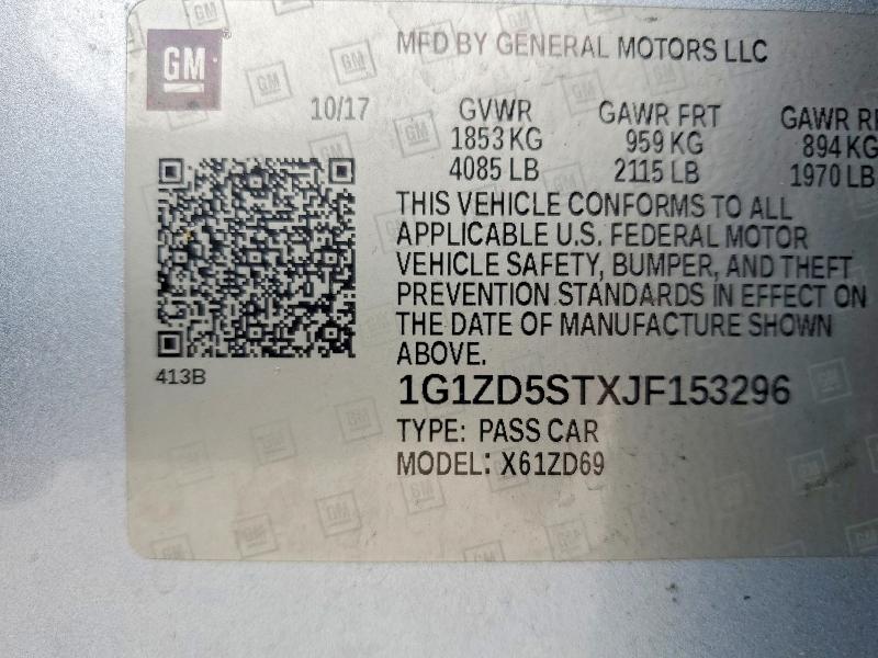 49736796 :رقم المزاد ، 1G1ZD5STXJF153296 vin ، 2018 Chevrolet Malibu مزاد بيع