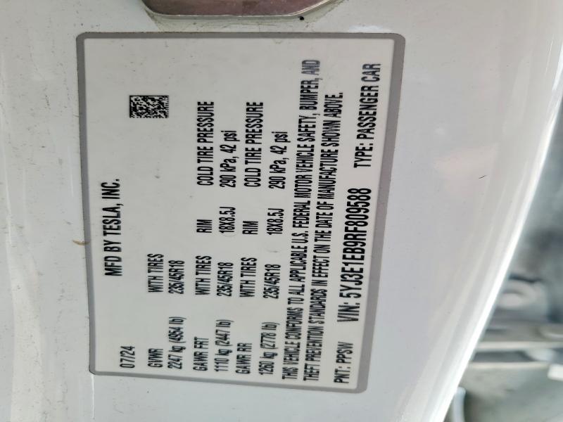 Продаж на аукціоні авто 2024 Tesla Model 3, vin: 5YJ3E1EB9RF809588, номер лоту: 49081326