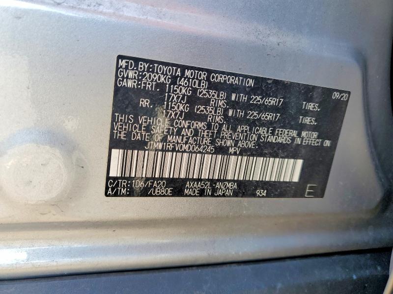 2021 Toyota Rav4 მანქანა იყიდება აუქციონზე, vin: JTMW1RFV0MD064245, აუქციონის ნომერი: 51550836