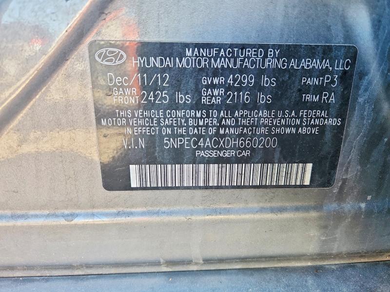 Aukcja sprzedaży 2013 Hyundai Sonata, vin: 5NPEC4ACXDH660200, numer aukcji: 49780786