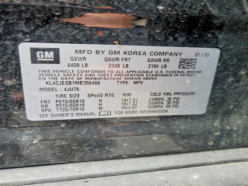 2021 Buick Encore მანქანა იყიდება აუქციონზე, vin: KL4CJESB1MB356466, აუქციონის ნომერი: 46780746