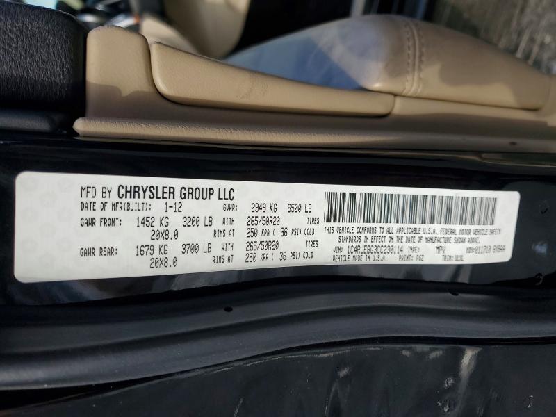 Aukcja sprzedaży 2012 Jeep Grand Cherokee, vin: 1C4RJEBG3CC230114, numer aukcji: 50628306