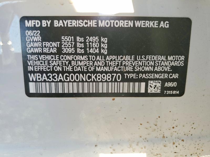 Продаж на аукціоні авто 2022 Bmw 530xe, vin: WBA33AG00NCK89870, номер лоту: 47934086